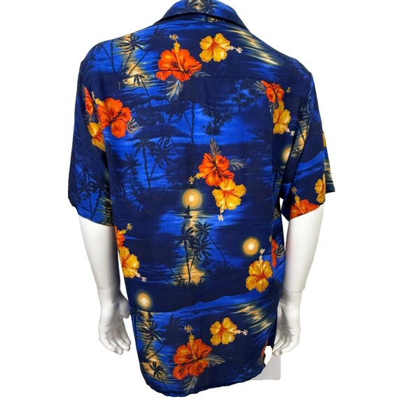 Vintage Hibiscus Collection Hawaiian Aloha Shirt‎ Floral Palms Large Blue Rayon - Picture 3 of 5